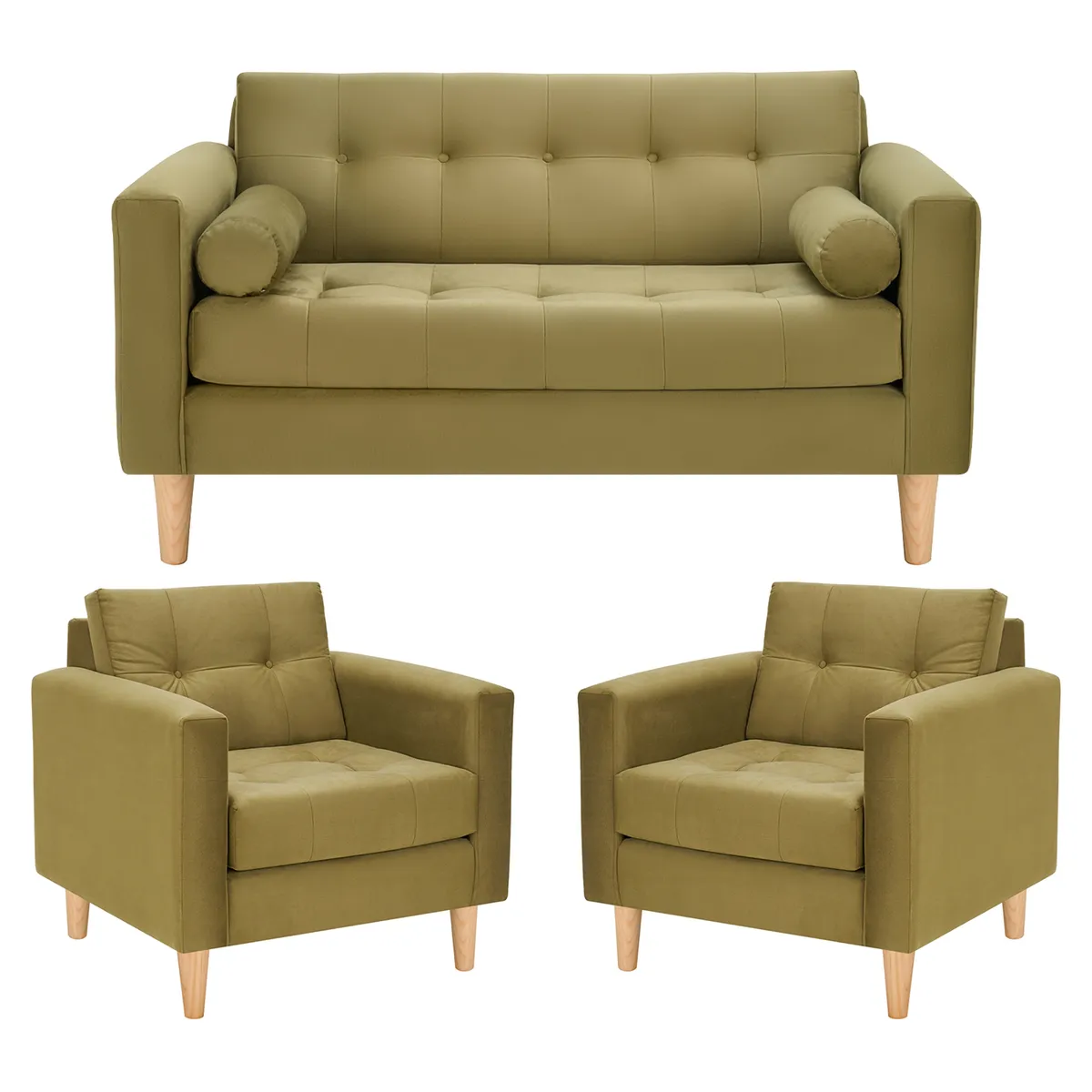 BODEVIR - Sofa Retro 2C+1+1 Felpa 05 Verde Musgo
