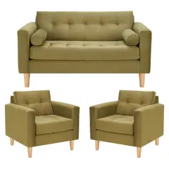 BODEVIR - Sofa Retro 2C+1+1 Felpa 05 Verde Musgo