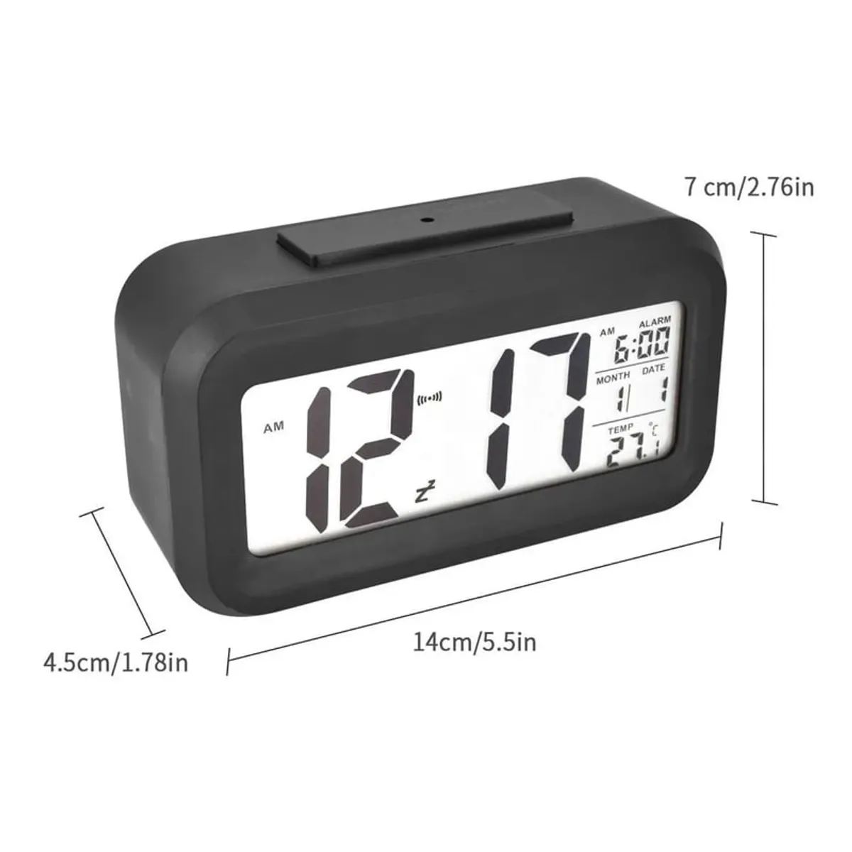 BITART - Reloj Despertador Pantalla Led Fecha Temperatura Alarma negro