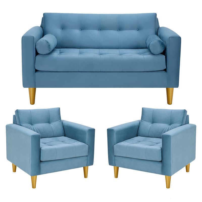 BODEVIR - Sofa Retro 2C+1+1 Felpa 01 Azul Petroleo