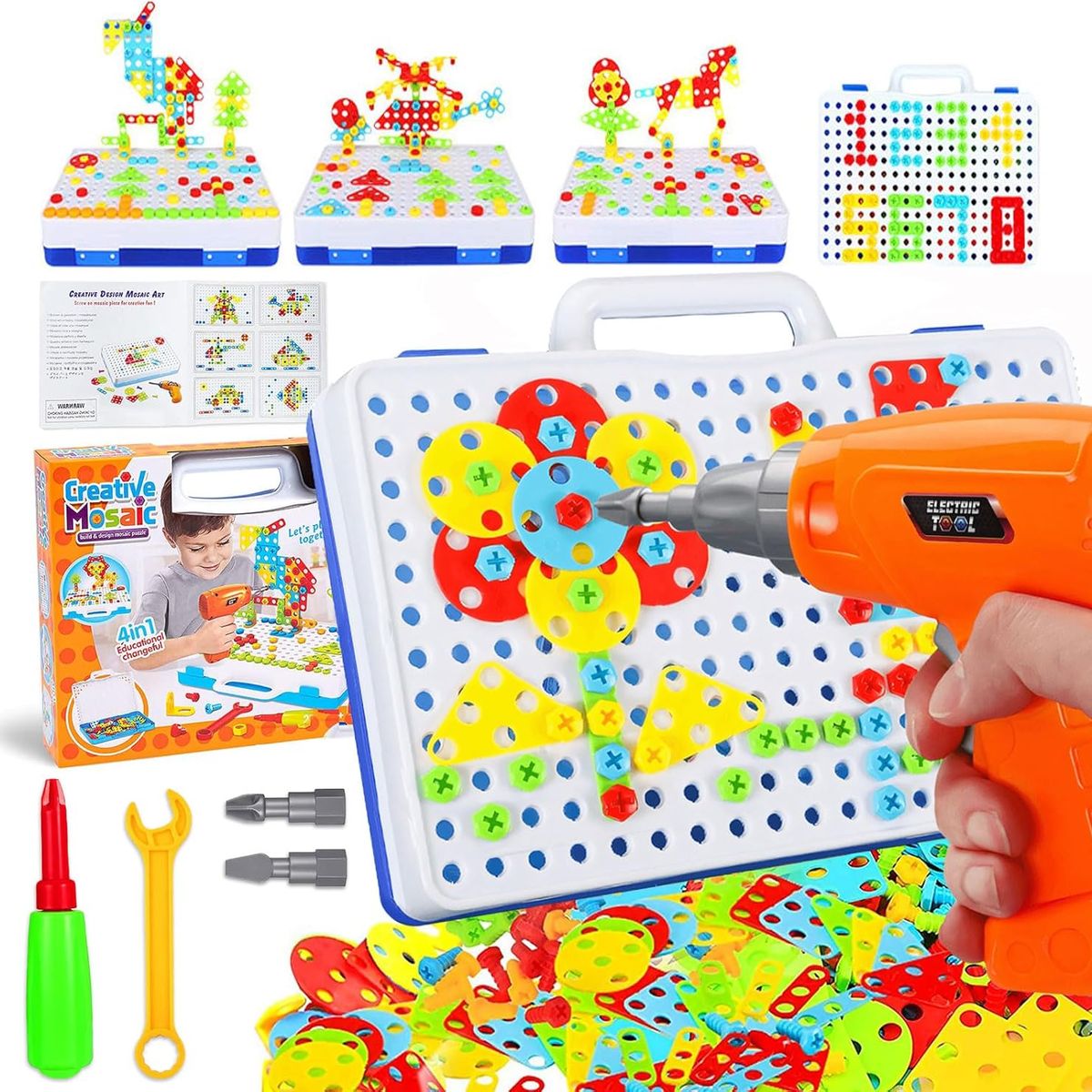 KUANGYE - Juguete Taladro Puzzle 3D Montessori Mosaico - 237 Piezas