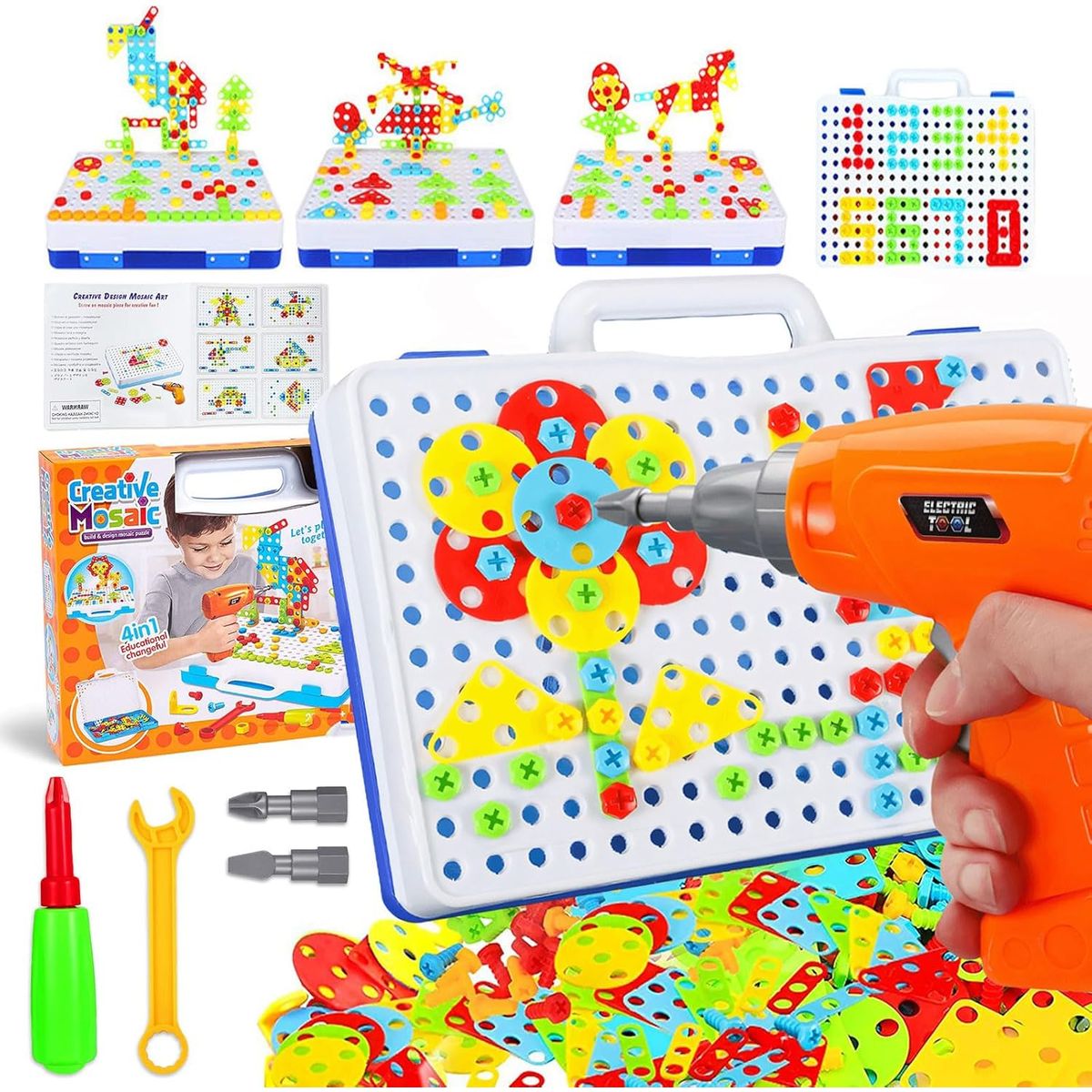 KUANGYE - Juguete Taladro Puzzle 3D Montessori Mosaico - 237 Piezas