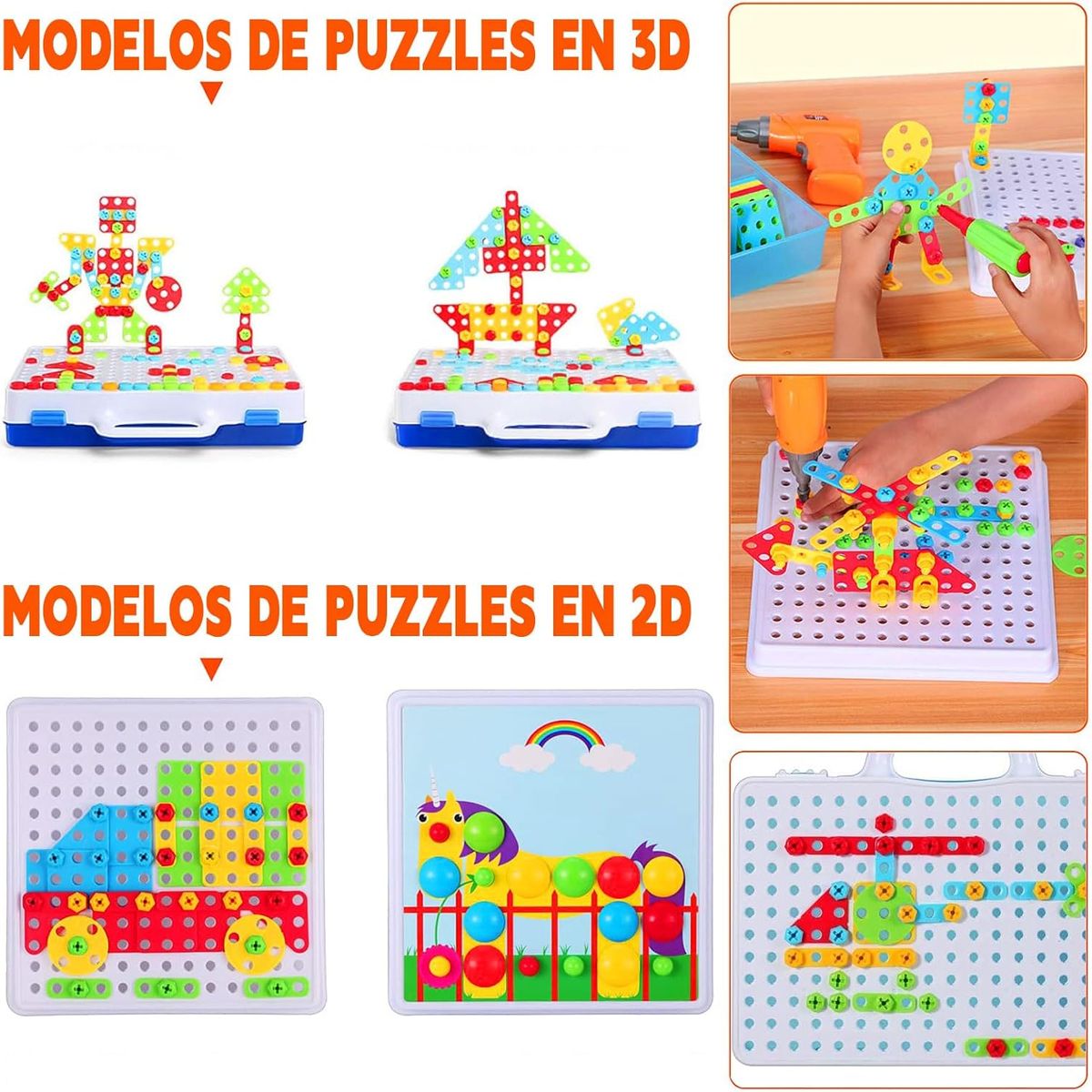 KUANGYE - Juguete Taladro Puzzle 3D Montessori Mosaico - 237 Piezas