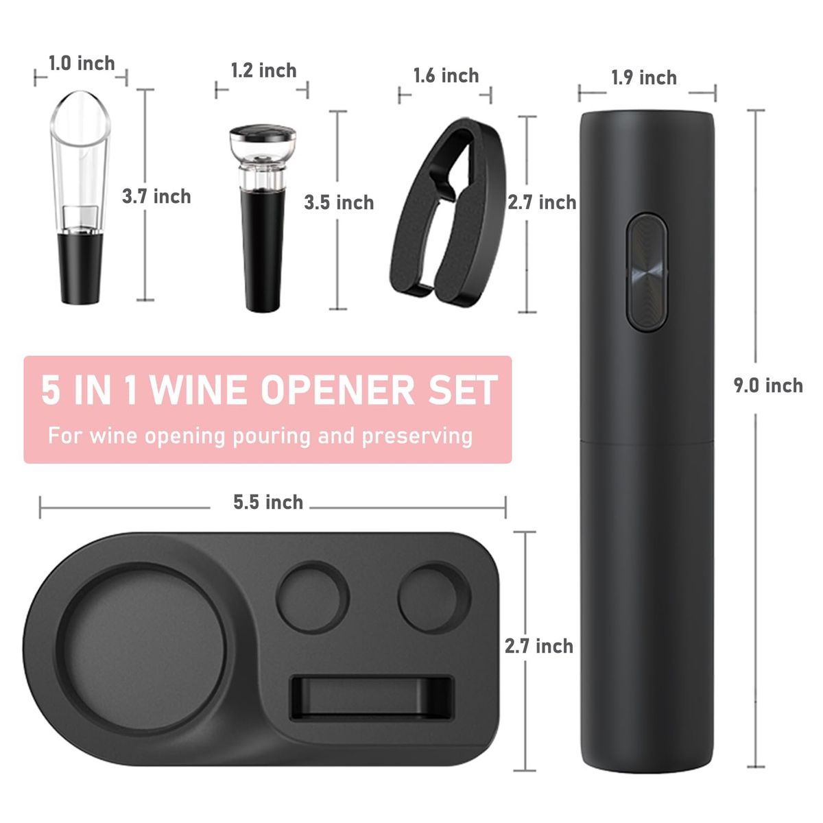 BITART - Sacacorcho Descorchador De Vino Eléctrico Recargable Abridor -Negro