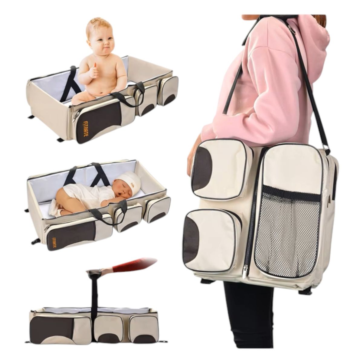 INVENCIBLE - BOLSO MATERNAL BEBE CAMBIADOR PORTATIL PAÑALERA 4 EN 1 NC18