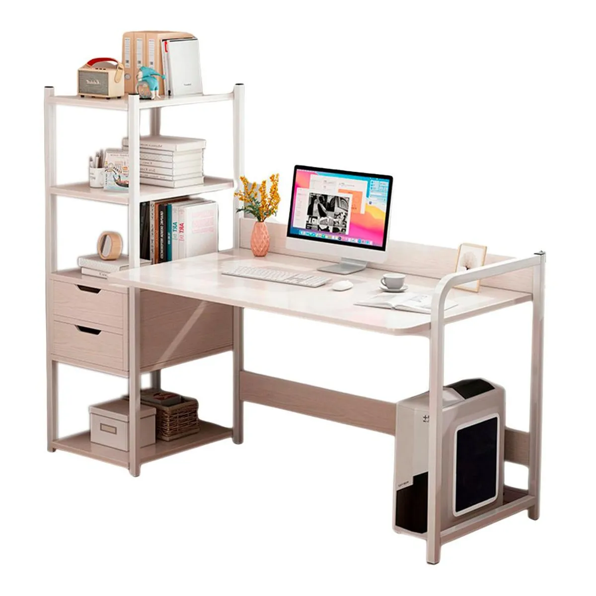 DETODOYMAS - Escritorio con organizador 2 cajones 100cm Chic Home - Blanco