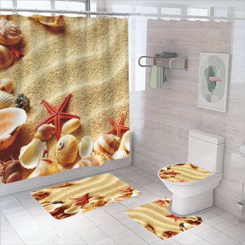 GENERICO - SET DE BAÑO IMPERNEABLE 4 PIEZAS CON DISEÑO ARENA TF