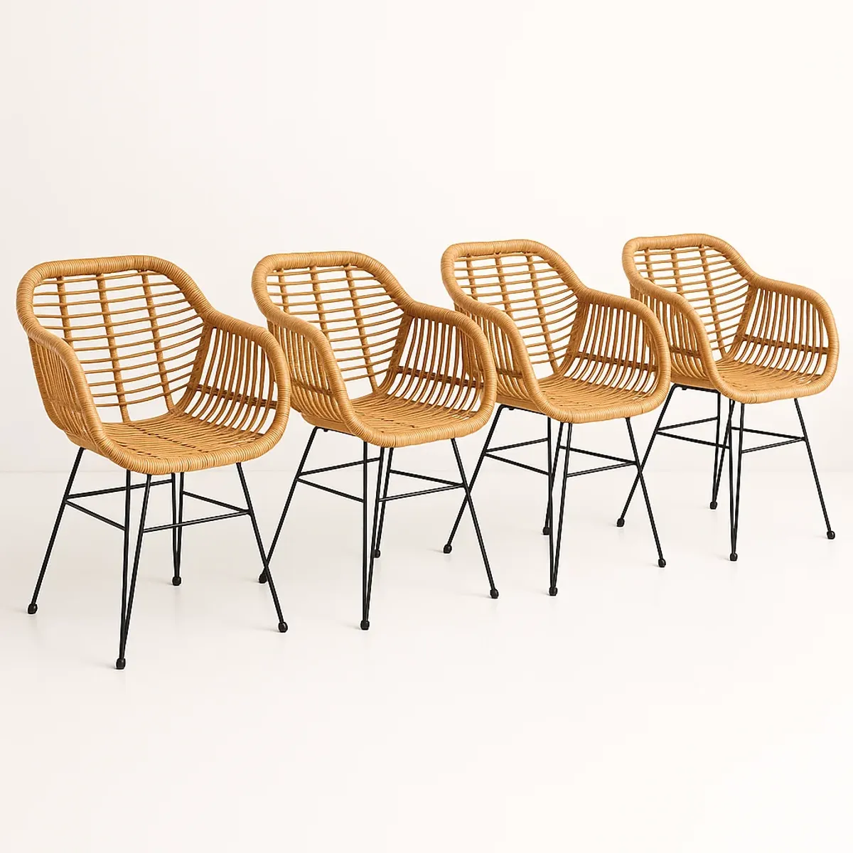 KLIK - Pack de 4 Butacas con Apoyabrazos de Terraza Rattan Grecia Color Madera