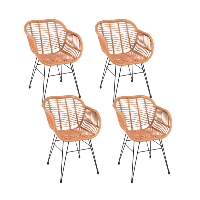 KLIK - Pack de 4 Butacas con Apoyabrazos de Terraza Rattan Grecia Color Madera