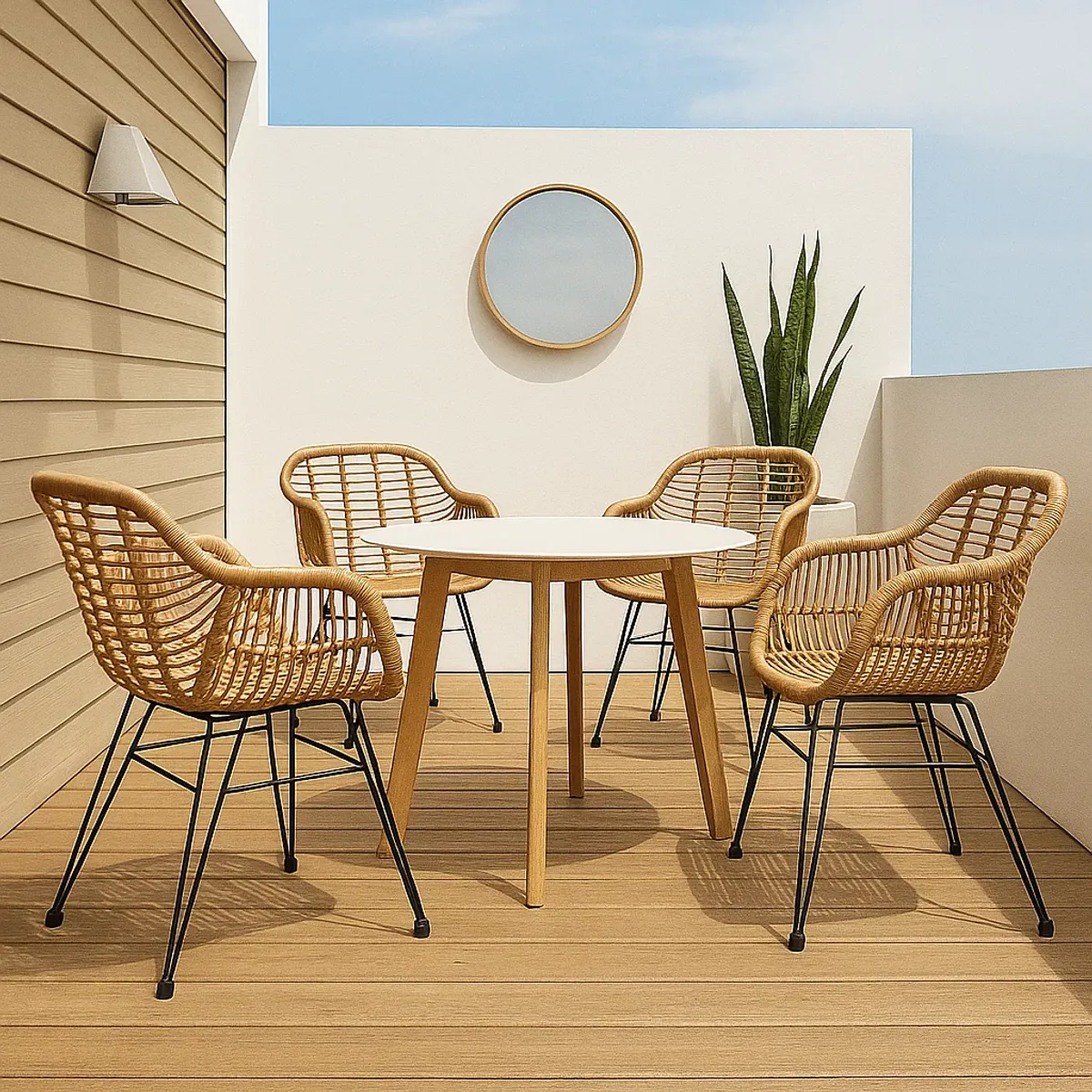 KLIK - Pack de 4 Butacas con Apoyabrazos de Terraza Rattan Grecia Color Madera