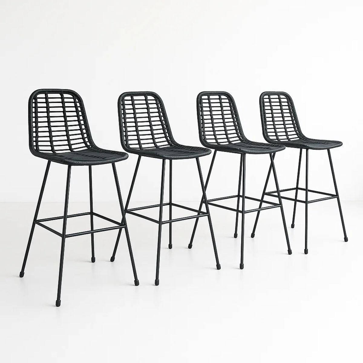 KLIK - Pack de 4 Taburetes Alto de Terraza Rattan Grecia Color Negro