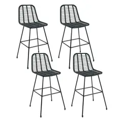 KLIK - Pack de 4 Taburetes Alto de Terraza Rattan Grecia Color Negro