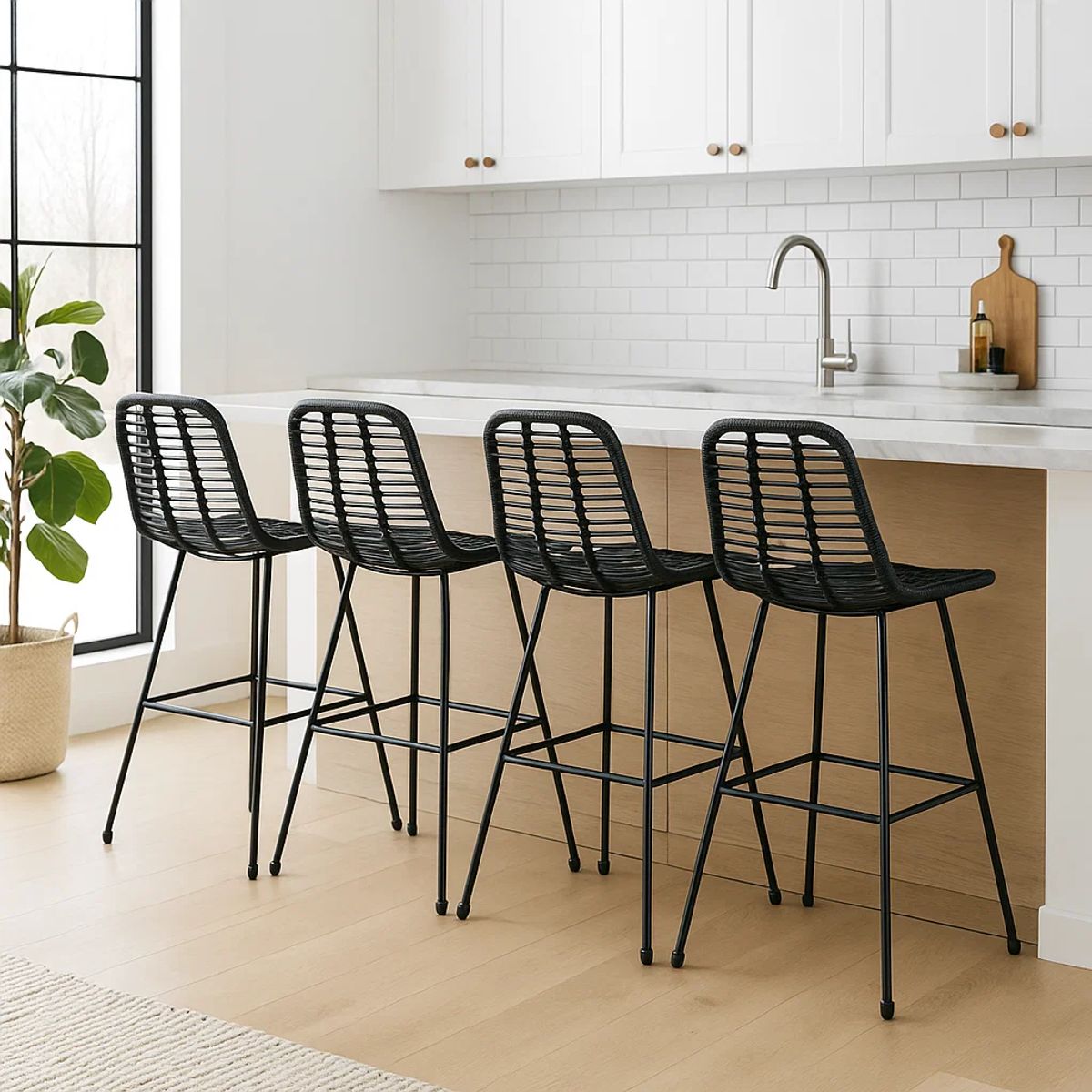 KLIK - Pack de 4 Taburetes Alto de Terraza Rattan Grecia Color Negro