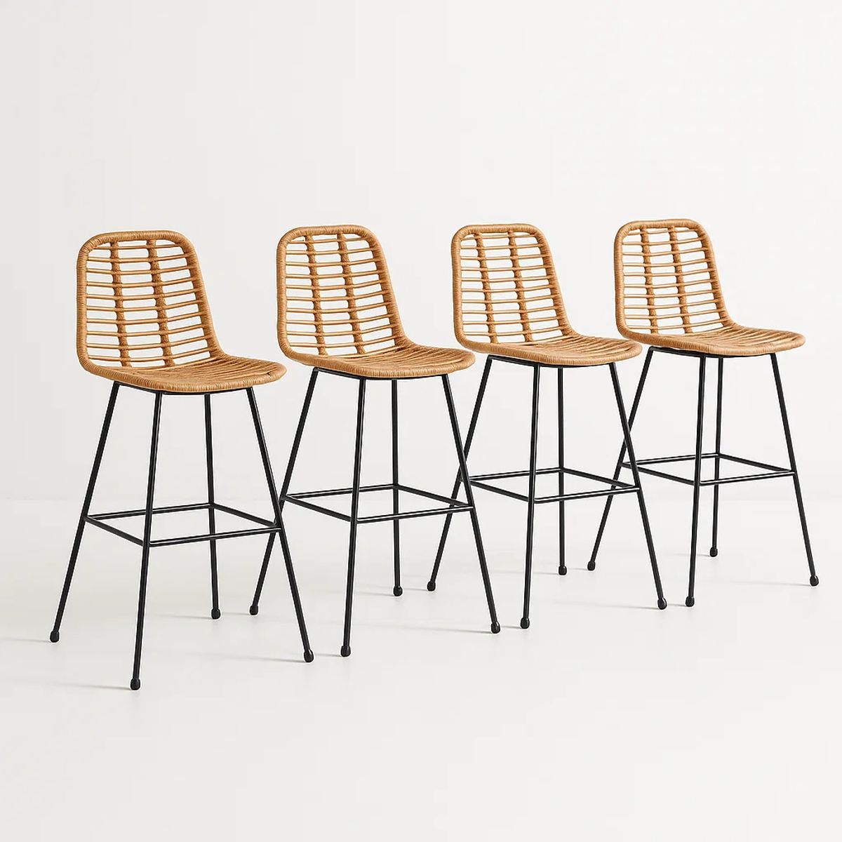 KLIK - Pack de 4 Taburetes Alto de Terraza Rattan Grecia Color Madera