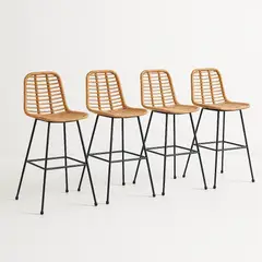 KLIK - Pack de 4 Taburetes Alto de Terraza Rattan Grecia Color Madera