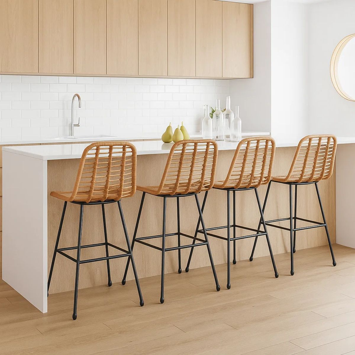 KLIK - Pack de 4 Taburetes Alto de Terraza Rattan Grecia Color Madera