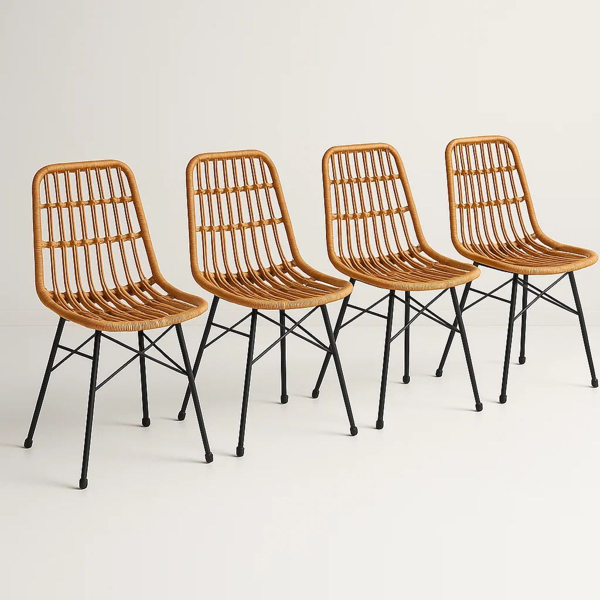 KLIK - Pack de 4 Sillas de Comedor Terraza Rattan Grecia Color Madera