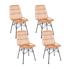 KLIK - Pack de 4 Sillas de Comedor Terraza Rattan Grecia Color Madera
