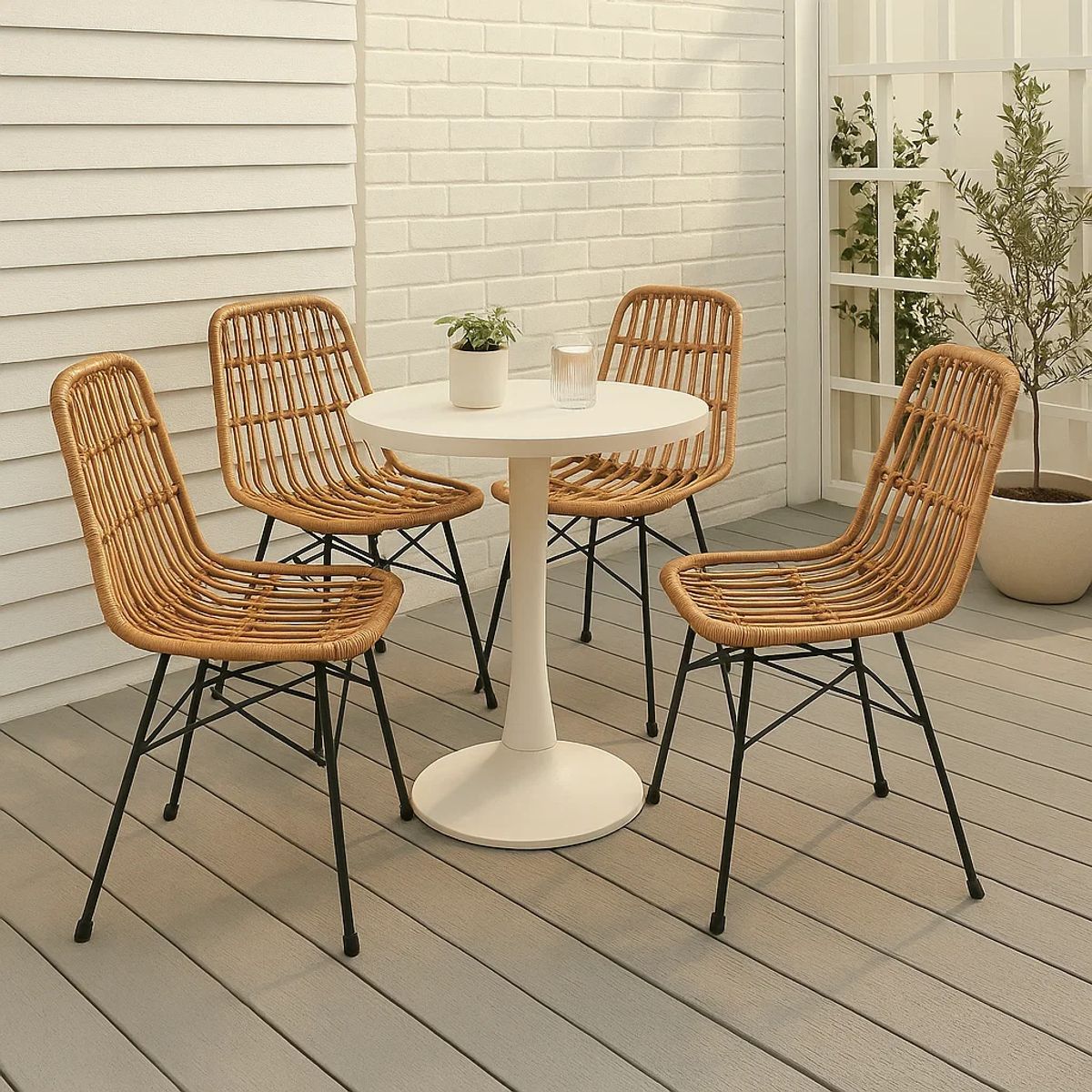 KLIK - Pack de 4 Sillas de Comedor Terraza Rattan Grecia Color Madera