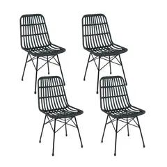 KLIK - Pack de 4 Sillas de Comedor Terraza Rattan Grecia Color Negro