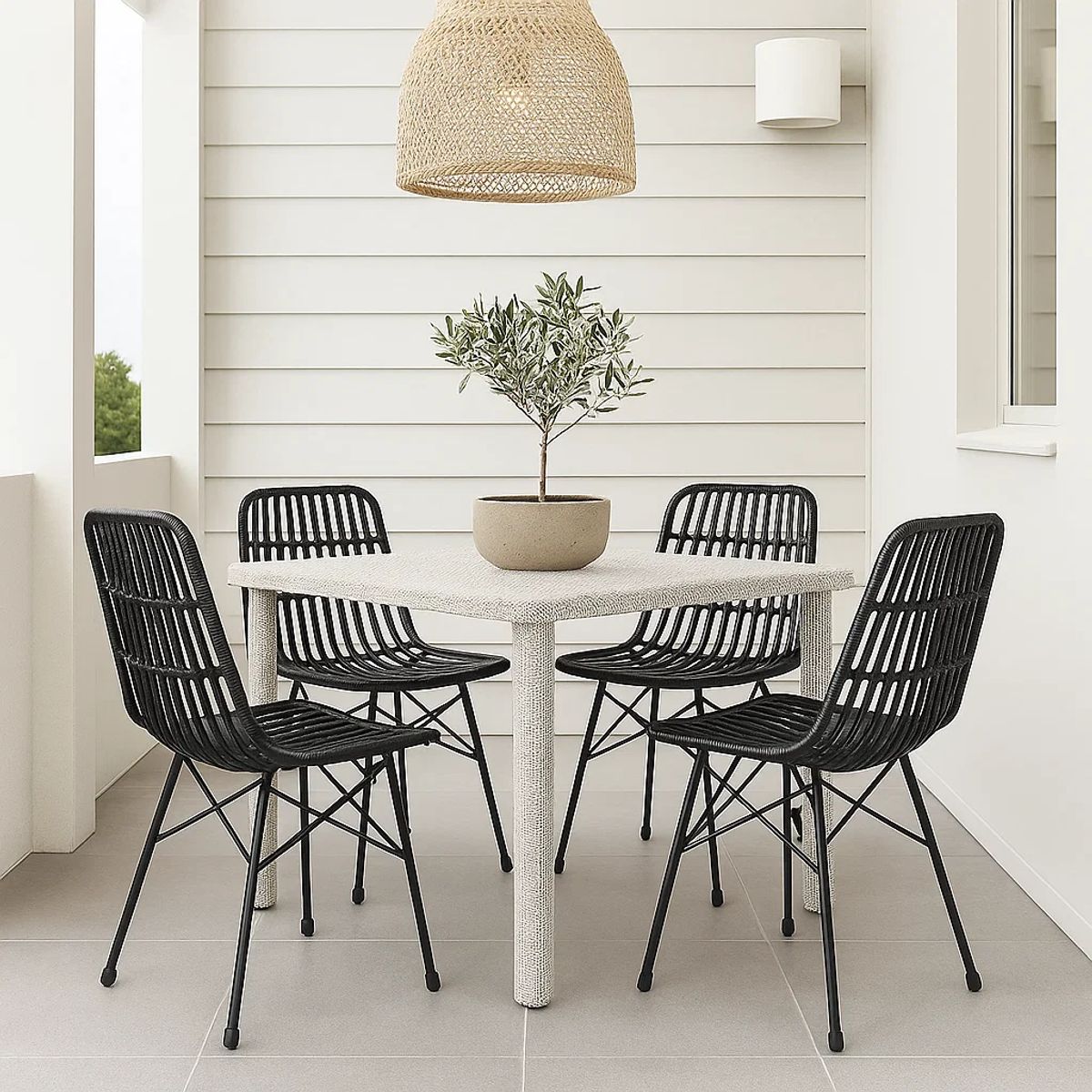 KLIK - Pack de 4 Sillas de Comedor Terraza Rattan Grecia Color Negro