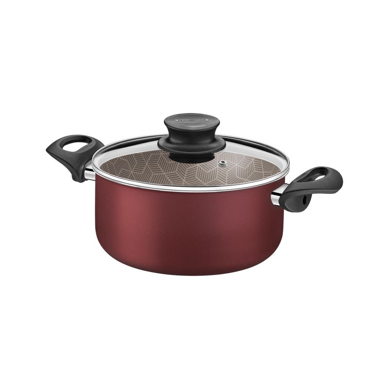 TRAMONTINA - Cacerola Tramontina Paris en Aluminio con Revestimiento Interno y Externo Antiadherente Starflon Max Rojo con Tapa de Vidrio 20 cm 2,9 L