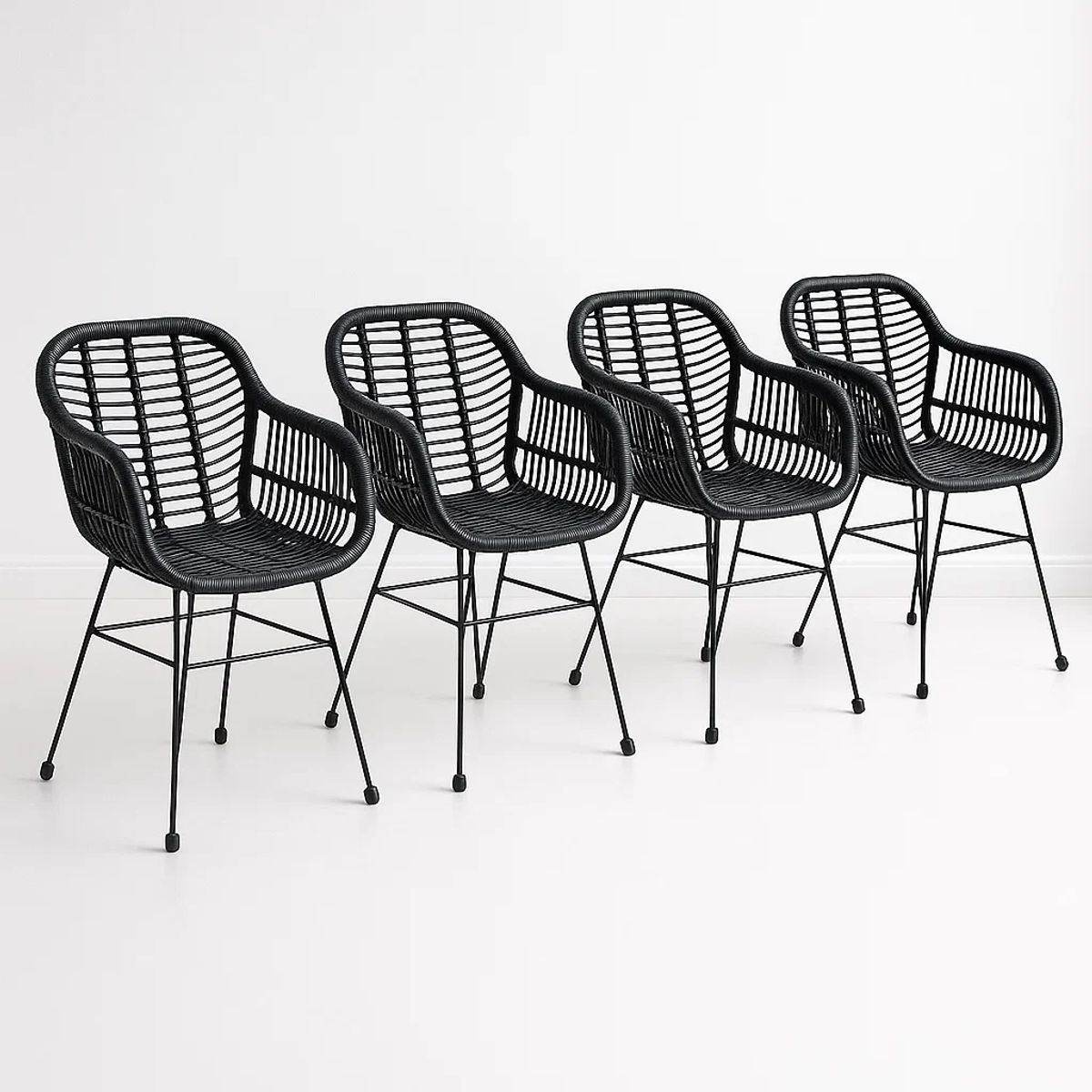 KLIK - Pack de 4 Butacas con Apoyabrazos de Terraza Rattan Grecia Color Negro