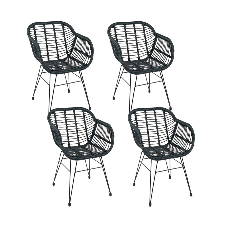 KLIK - Pack de 4 Butacas con Apoyabrazos de Terraza Rattan Grecia Color Negro