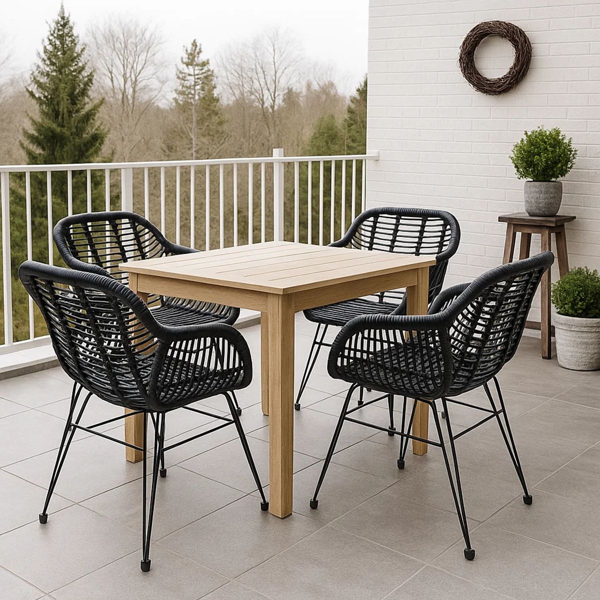 KLIK - Pack de 4 Butacas con Apoyabrazos de Terraza Rattan Grecia Color Negro