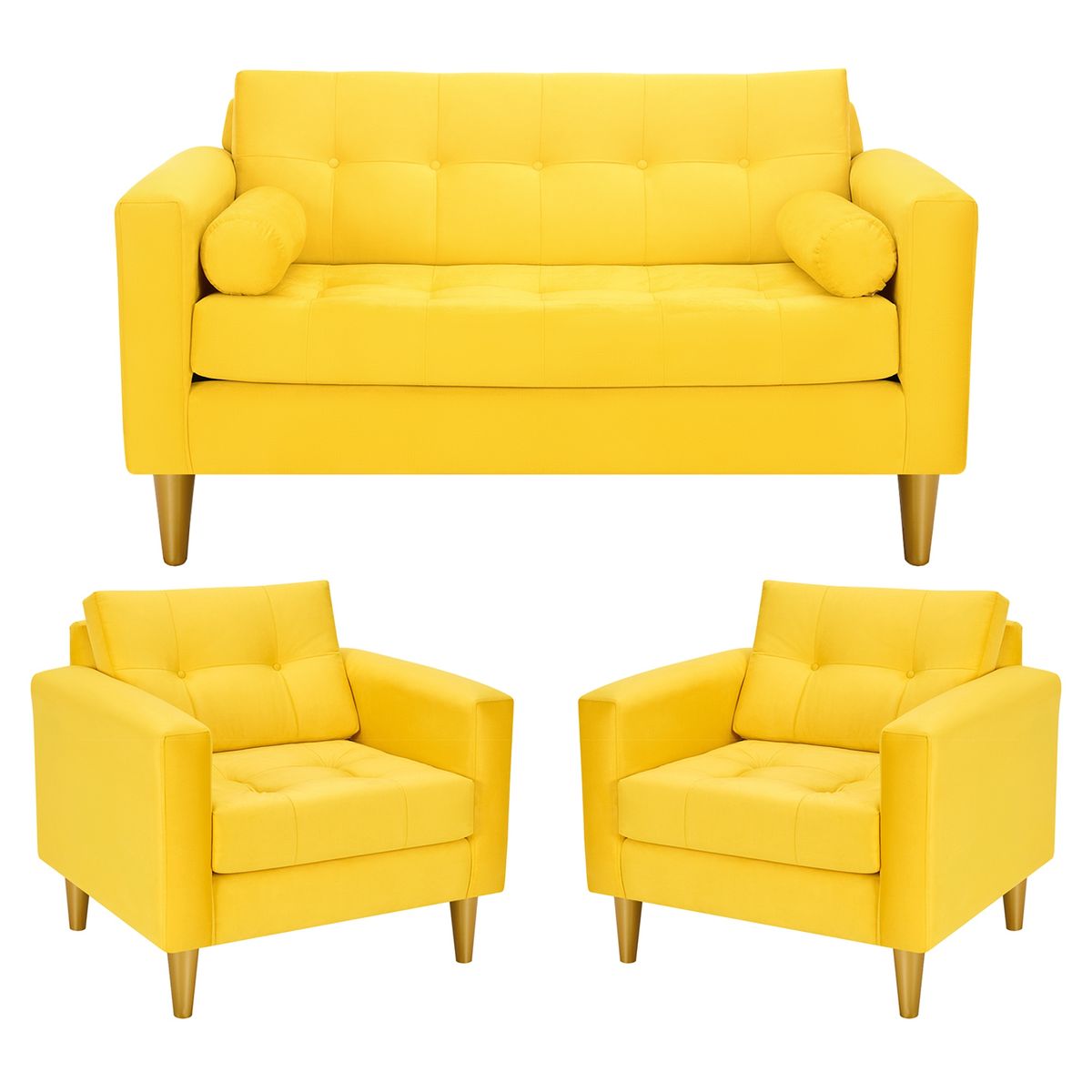 BODEVIR - Sofa Retro 2C+1+1 Felpa 01 Amarillo