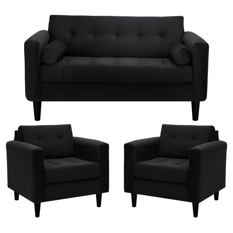 BODEVIR - Sofa Retro 2C+1+1 Felpa 00 Negro