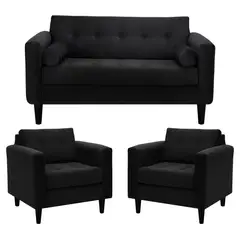 BODEVIR - Sofa Retro 2C+1+1 Felpa 00 Negro