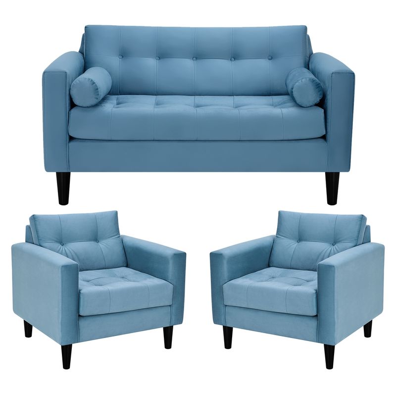 BODEVIR - Sofa Retro 2C+1+1 Felpa 00 Azul Petroleo