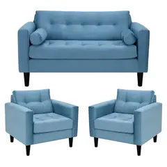 BODEVIR - Sofa Retro 2C+1+1 Felpa 00 Azul Petroleo