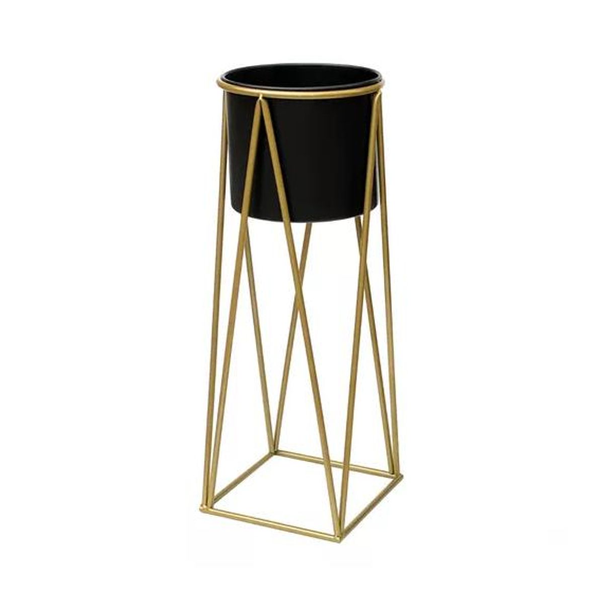 GENERICO - Porta Macetero Pedestal Negro y Dorado para Plantas