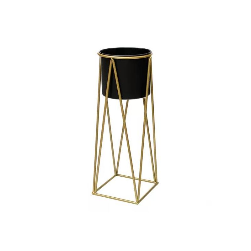GENERICO - Porta Macetero Pedestal Negro y Dorado para Plantas