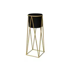 GENERICO - Porta Macetero Pedestal Negro y Dorado para Plantas
