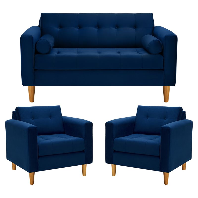 BODEVIR - Sofa Retro 2C+1+1 Felpa 04 Azul Marino