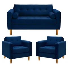 BODEVIR - Sofa Retro 2C+1+1 Felpa 04 Azul Marino