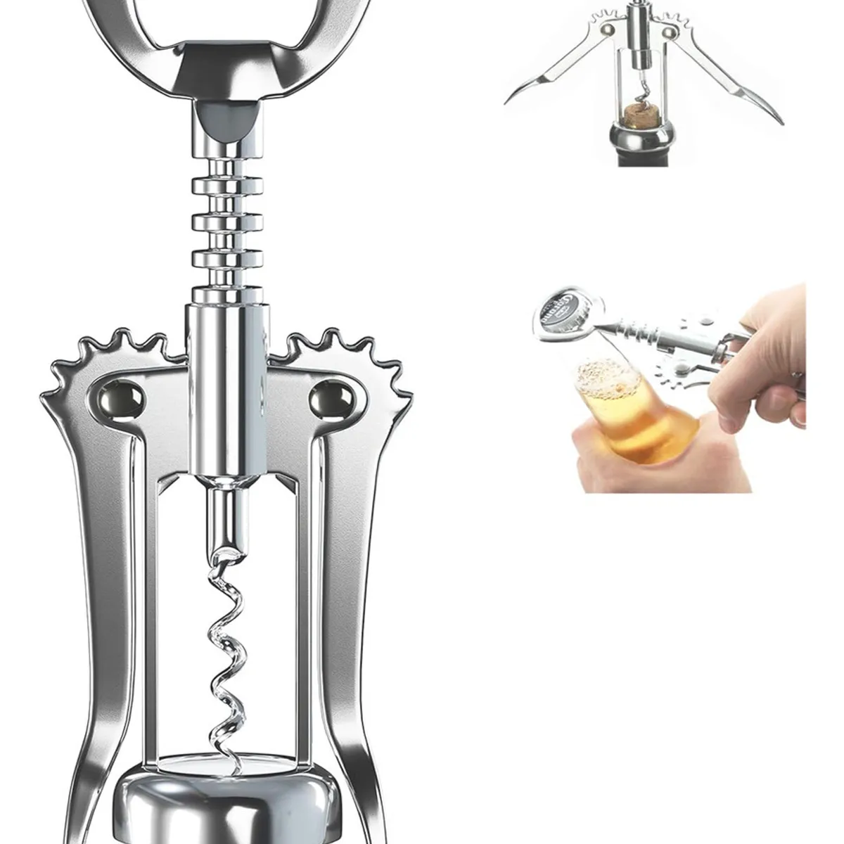 GENERICO - Sacacorchos Para Vino De Acero Inoxidable Con Mecanismo