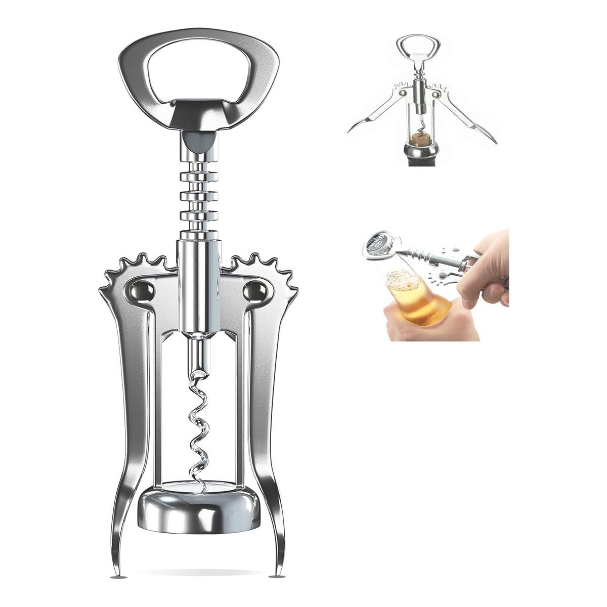 GENERICO - Sacacorchos Para Vino De Acero Inoxidable Con Mecanismo