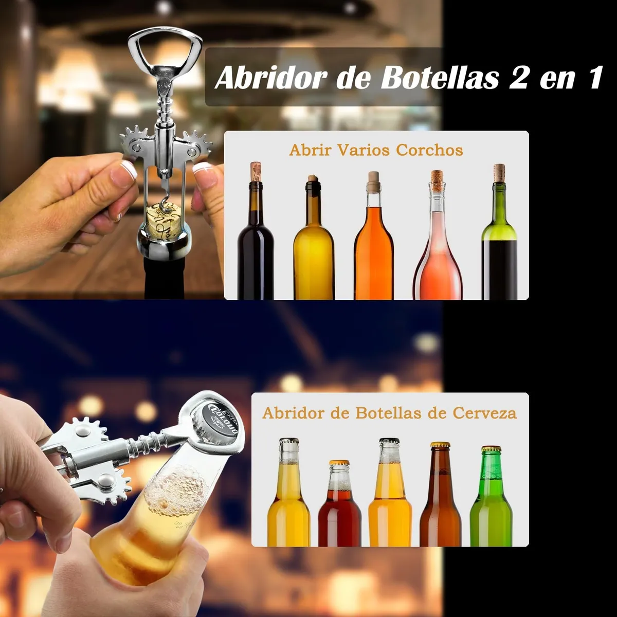 GENERICO - Sacacorchos Para Vino De Acero Inoxidable Con Mecanismo