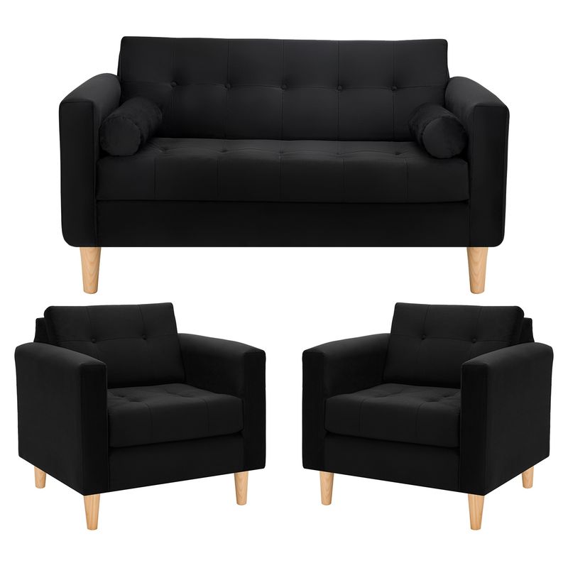BODEVIR - Sofa Retro 2C+1+1 Felpa 05 Negro