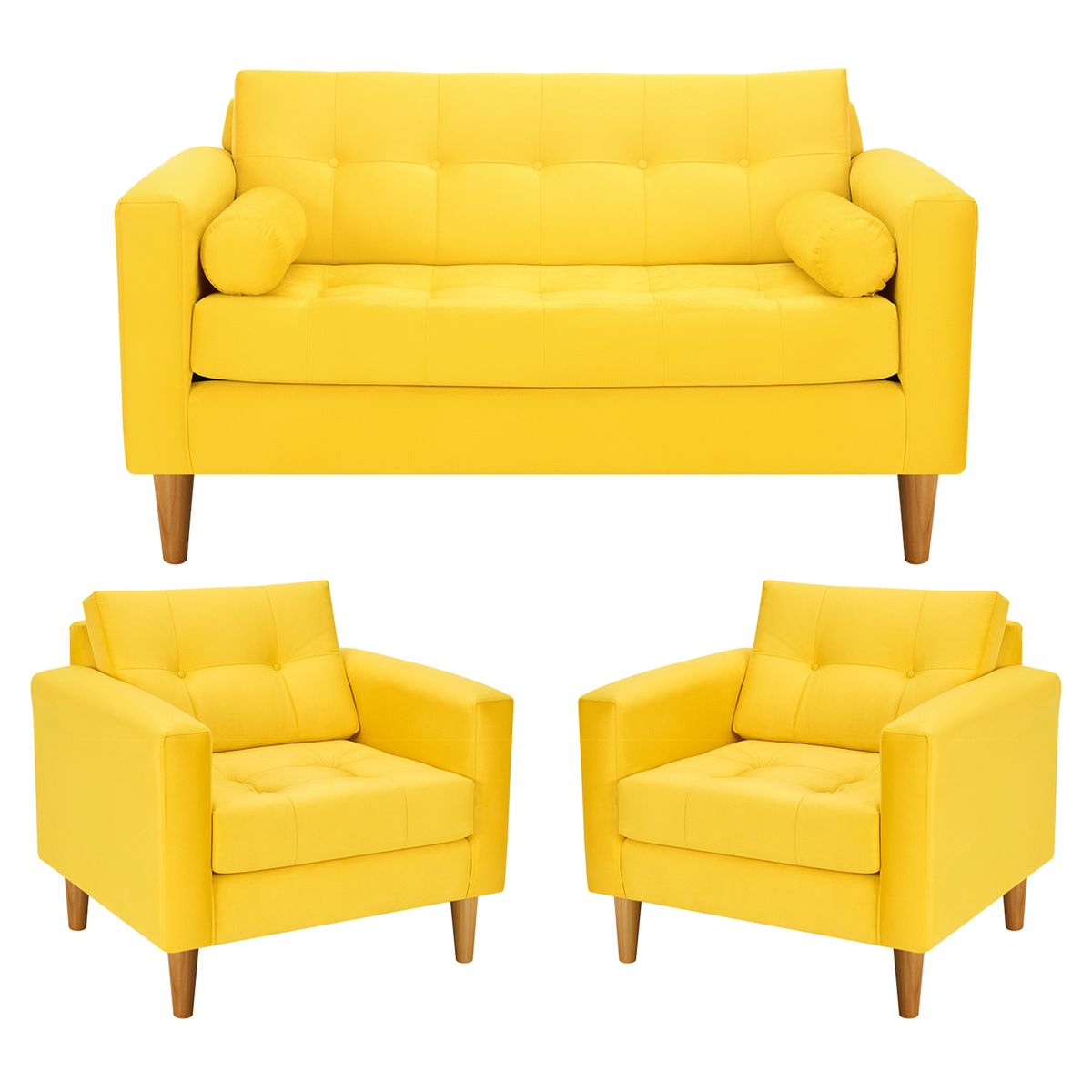 BODEVIR - Sofa Retro 2C+1+1 Felpa 04 Amarillo