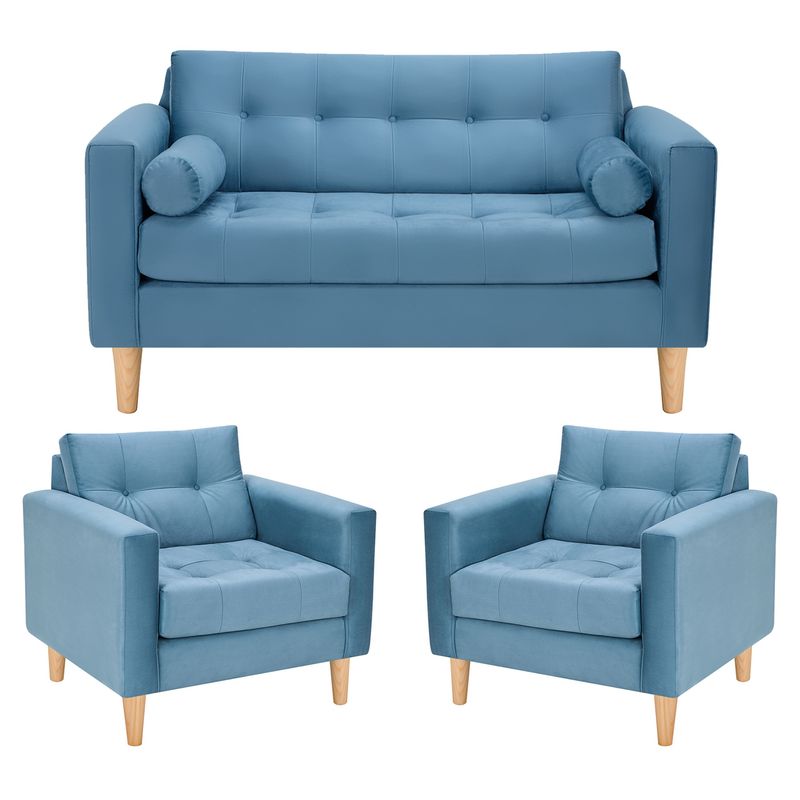 BODEVIR - Sofa Retro 2C+1+1 Felpa 05 Azul Petroleo