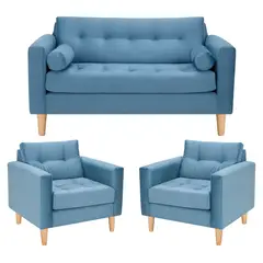 BODEVIR - Sofa Retro 2C+1+1 Felpa 05 Azul Petroleo