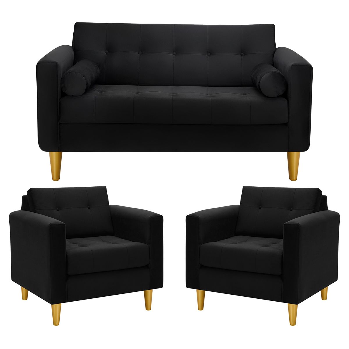 BODEVIR - Sofa Retro 2C+1+1 Felpa 01 Negro