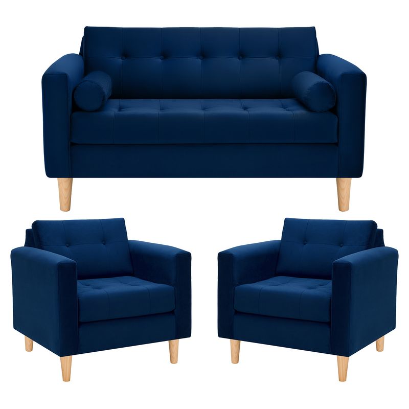 BODEVIR - Sofa Retro 2C+1+1 Felpa 05 Azul Marino