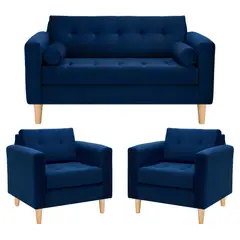 BODEVIR - Sofa Retro 2C+1+1 Felpa 05 Azul Marino