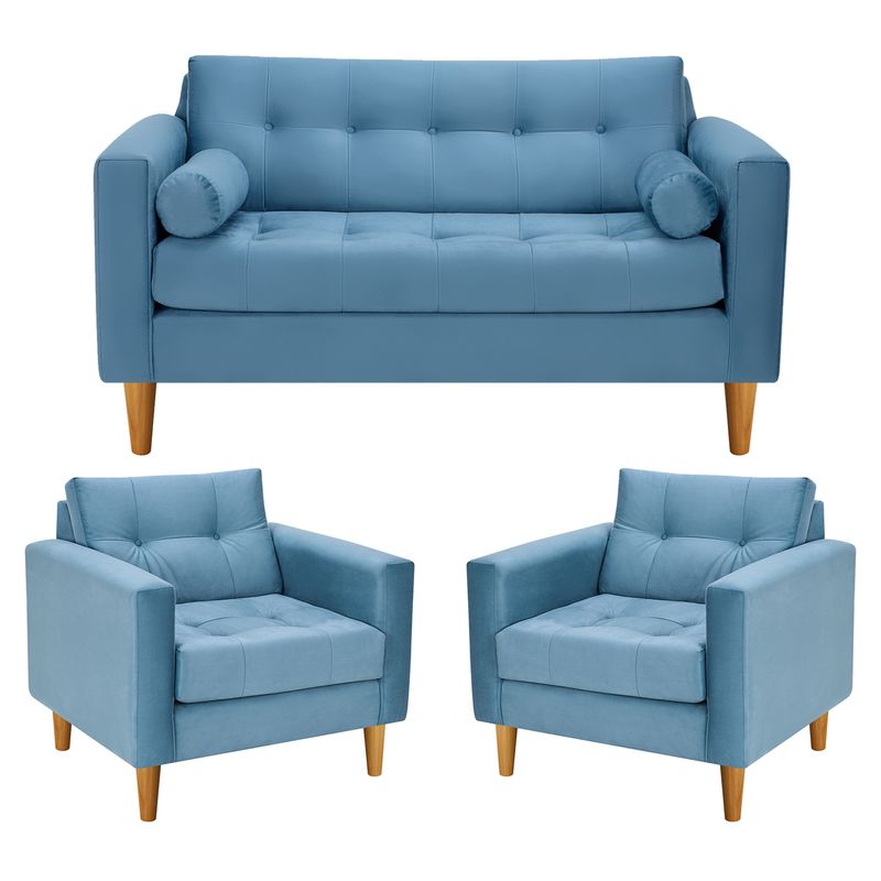 BODEVIR - Sofa Retro 2C+1+1 Felpa 04 Azul Petroleo